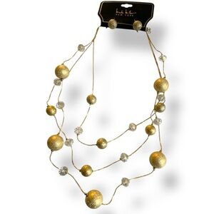 NWT Nicole Miller Gold and Clear Beaded Necklace Set